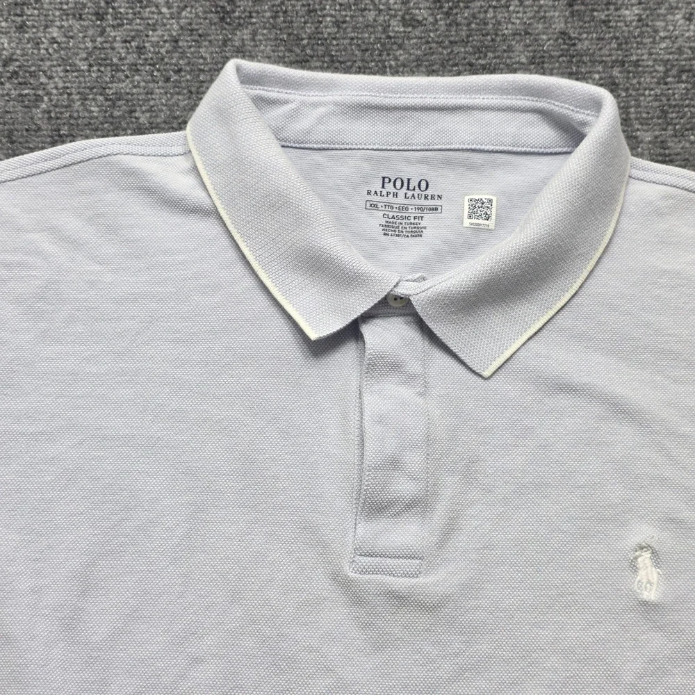 Polo Ralph Lauren Men's XXL Classic Fit Light Blue Tipped Pique Polo Shirt